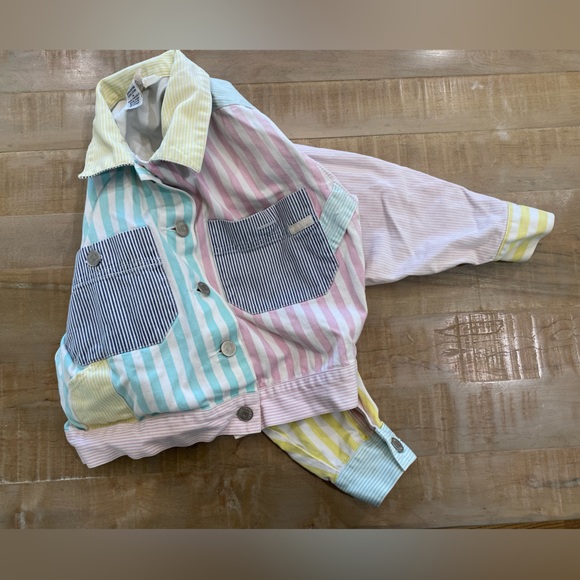 Tangiers Pastel striped 90s multicolor denim jeans jacket unisex - Picture 5 of 14